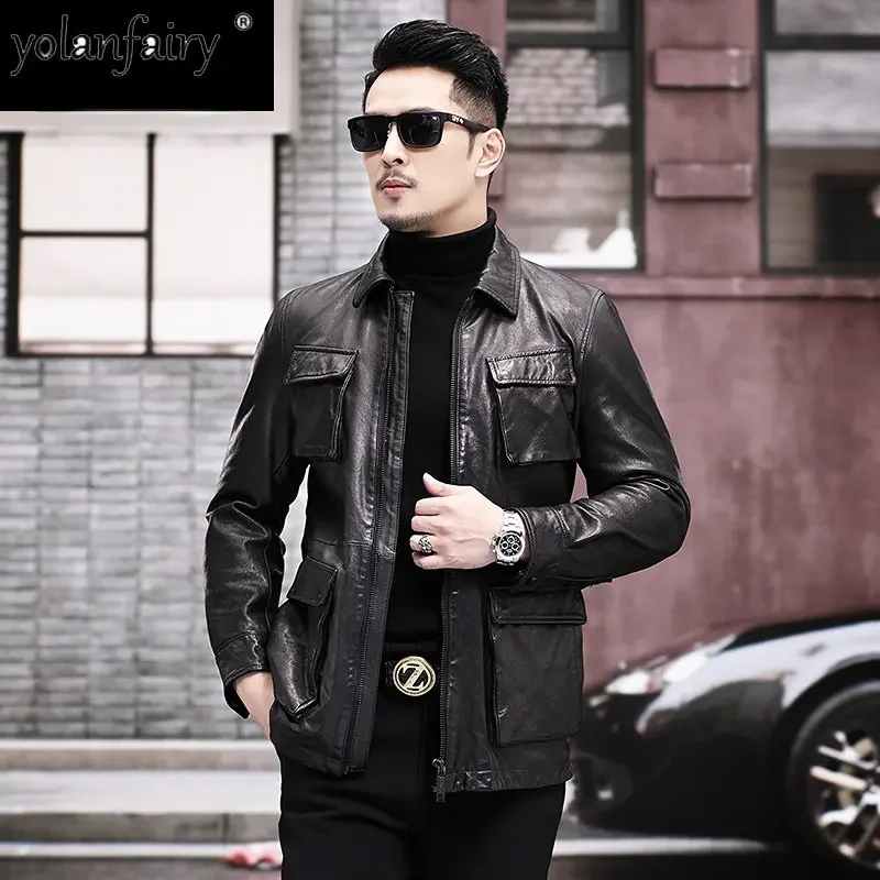 

Natural Leather Coat Men's Leather Jacket Male Spring Autumn Sheepskin Genuine Leather Windbreaker Slim Lapel Coat Abrigos FCY