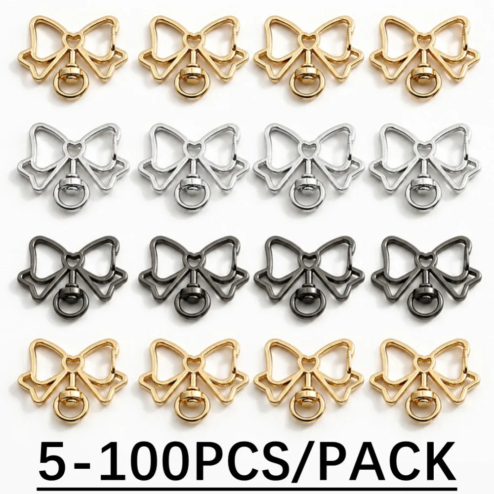 5-100Pcs 33x39mm Bowknot Shape Colorful Spring Lobster Clasps Metal Mix Keychain Clasp Hook For DIY Keyring Bag Doll Pendant
