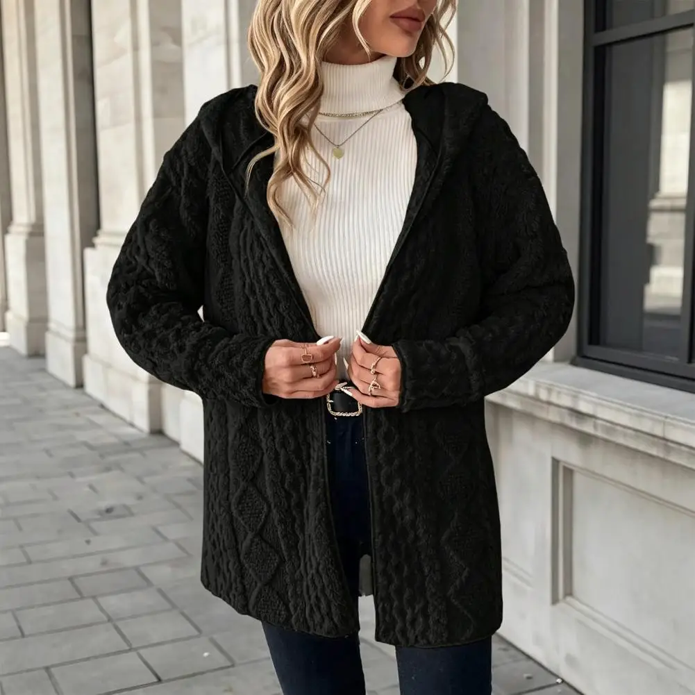 Winter Hooded Coat Women’s Hooded Fleece Jacket Warm Thermal Zip-up Coat Long Sleeve Outerwear for Fall Winter Seasons Solid