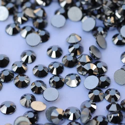 PUBRILEX Jet Black Hematite 3D Nail Art SS3-SS30 Glass Crystal No Hot-Fix Rhinestones Flat Back Strass For Nails Bags Garment