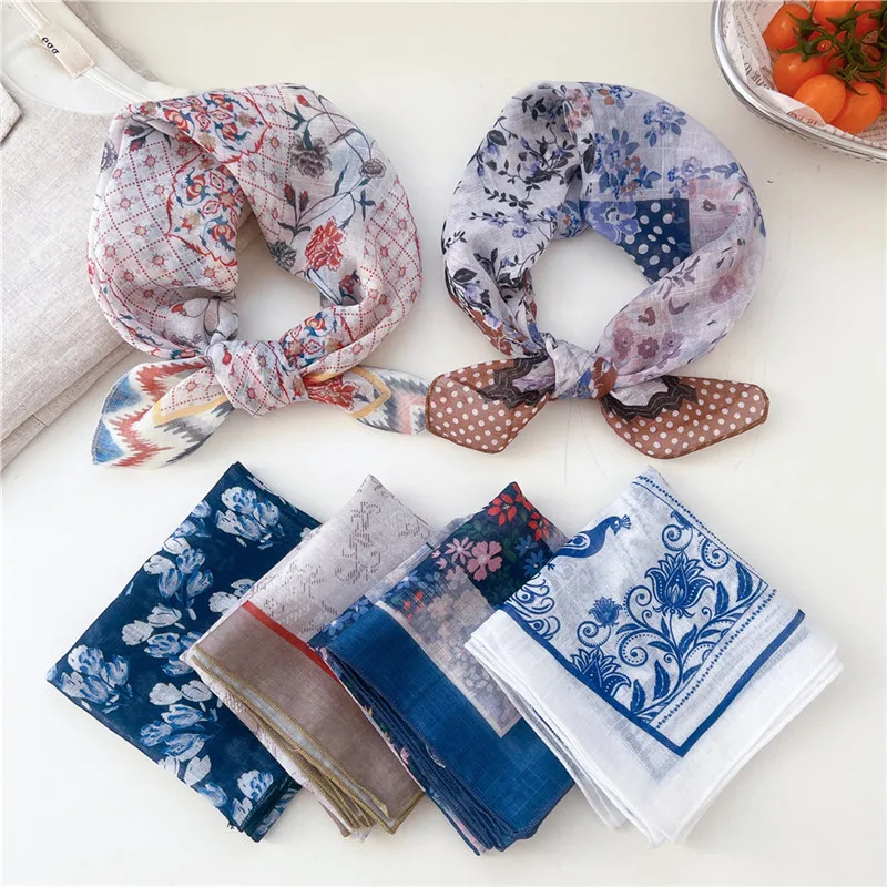 

58cm Floral Scarves Neckerchief Headband Flower Square Scarf Kerchief Hair Bands Ribbon for Women Bandanas Neck Decoration Wraps