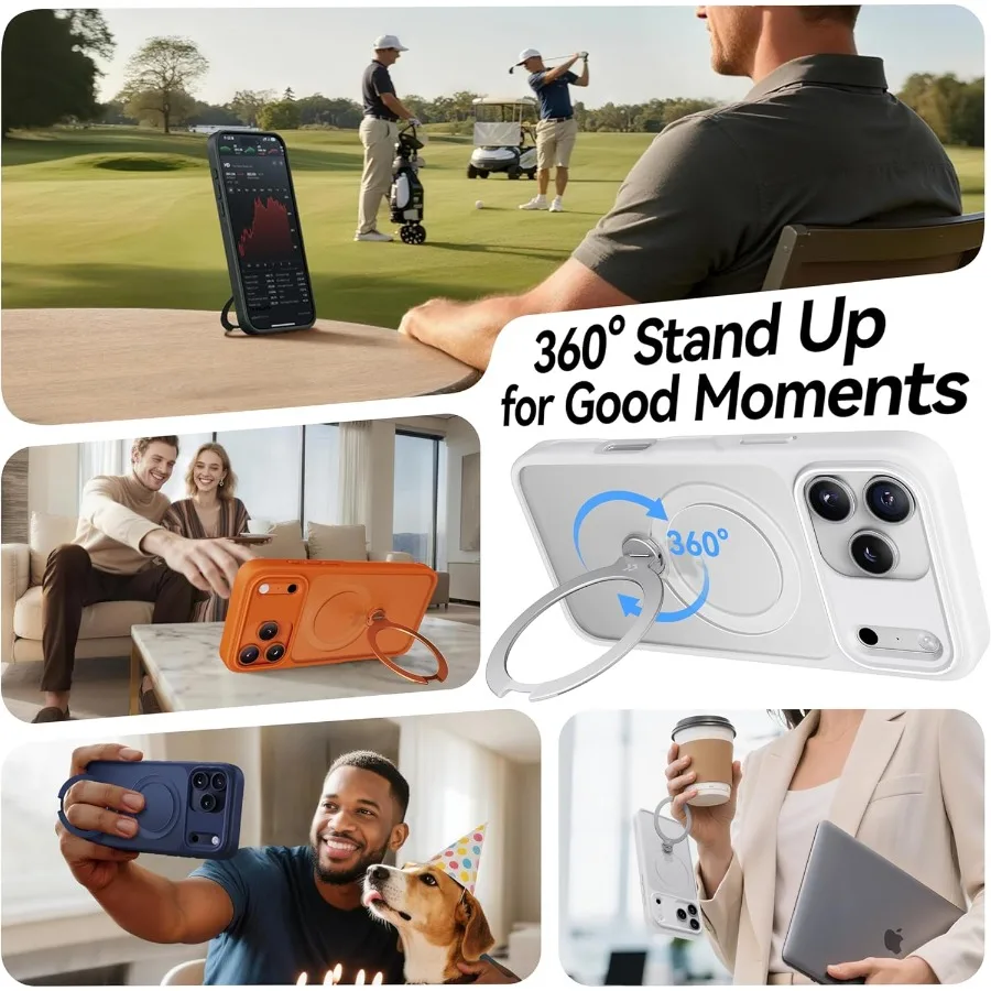 Custodia con supporto magnetico bianco con rotazione a 360 gradi con protezione di grado militare da 18 piedi e scudo per fotocamera per dispositivi 17 Pro da 6,3 pollici Slim Matte