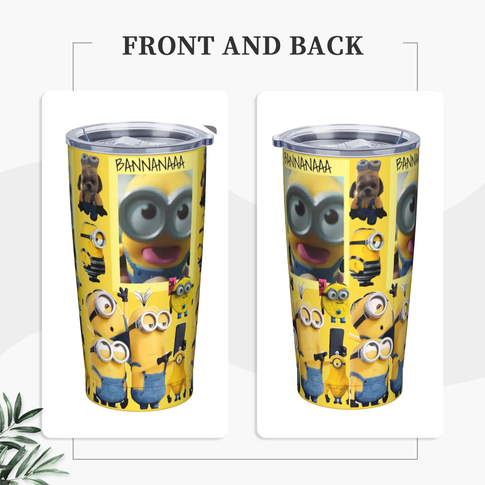 

Stainless Steel Tumbler Minions Cartoon Character Car Mugs With Straws Big Yellow Eyes Water Bottle Keep Heat 20oz Thermal Cups