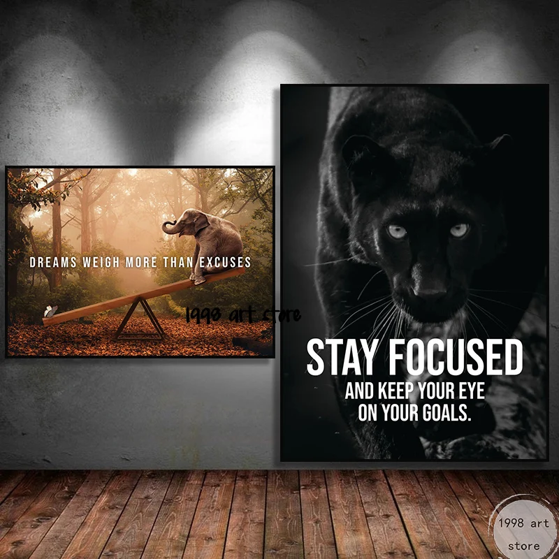 Animal Motivation Dreams Weigh More Excuses Stay Focused Wolf Art Poster Canvas Painting Wall Prints Picture for Room Home Decor