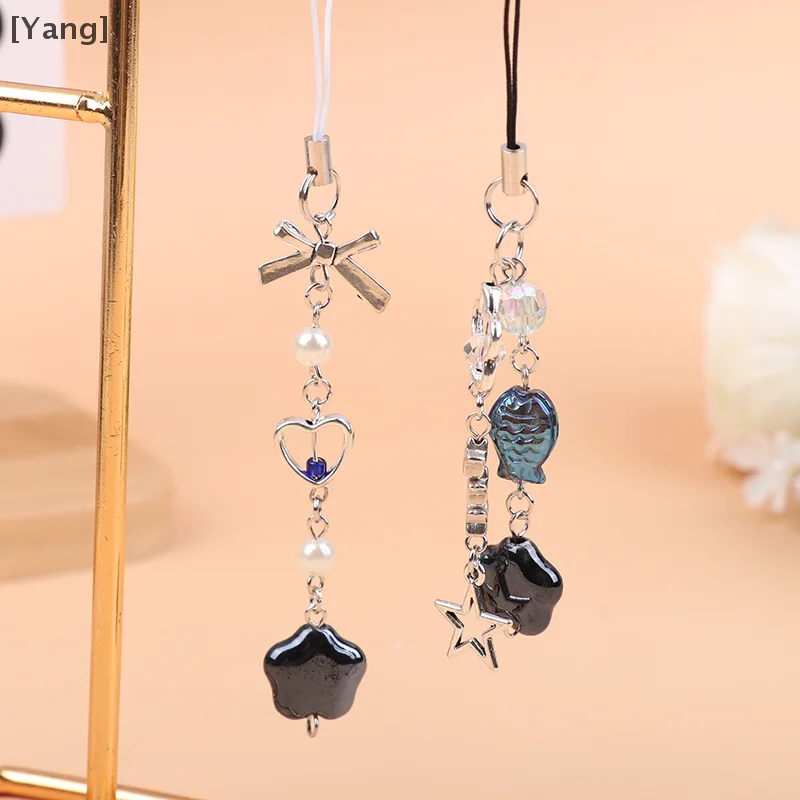 Lovers Lamp Inspired Phone Lanyard Sweet Beaded Bow Star Mobile Phone Chain Ins Cute Bowknot Keychain Camera Pendant