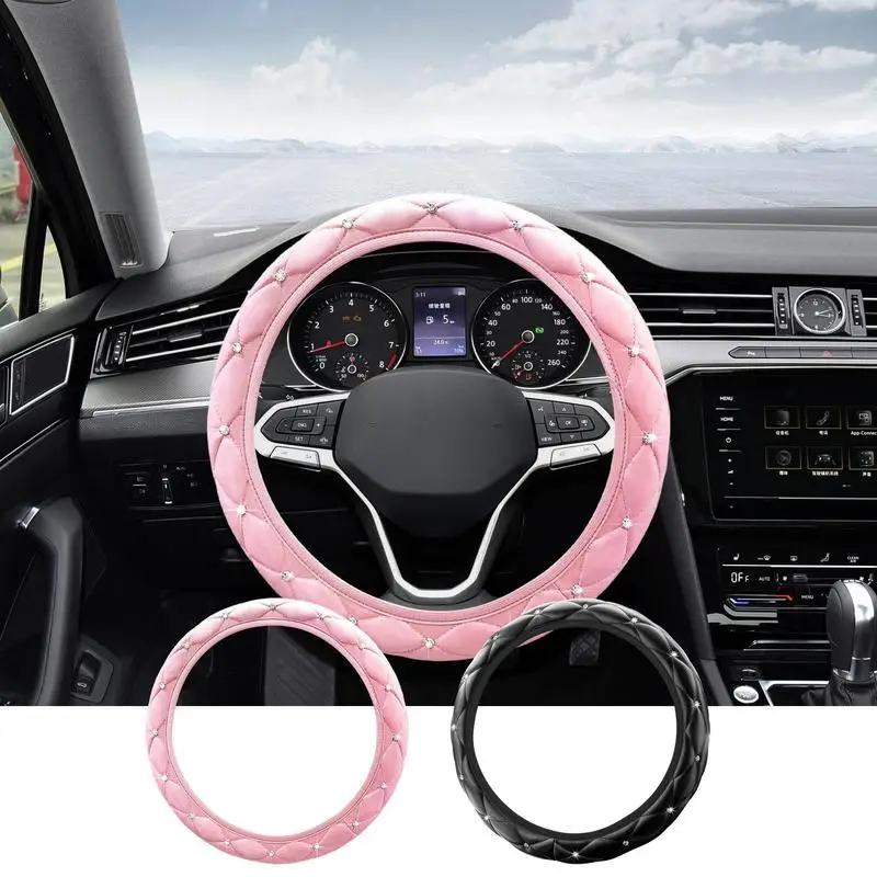 Rhinestone Car Wheel Cover Steering Wheel Sleeve With Sparkly Glitter Rhinestones Anti-SlipCar Wheel Protector Auto Steering