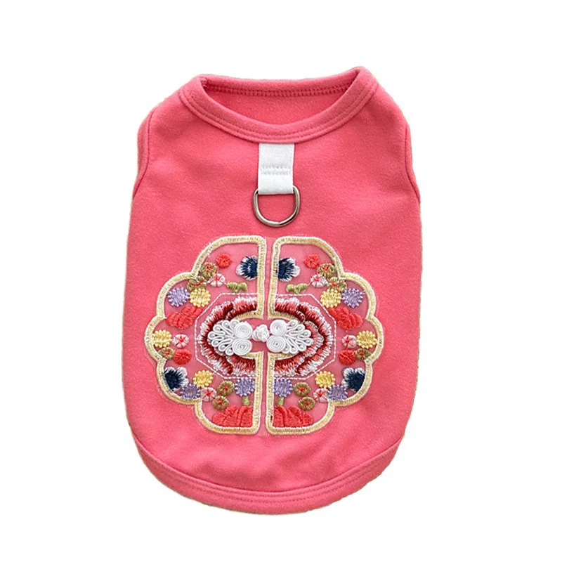 Spring and summer new pet Chinese  dog cat clothes Teddy bear new Chinese style buckle embroidery drawable vest view 5