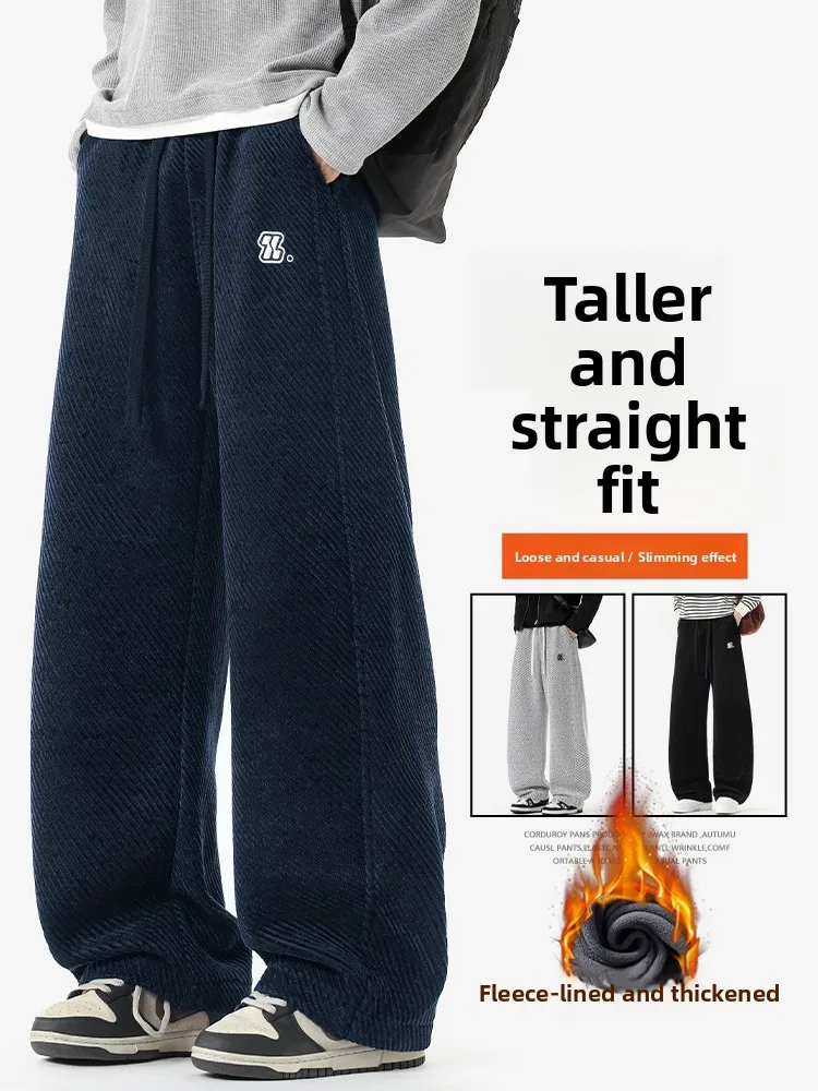 

Мужские зимние теплые повседневные брюки из вельвета с начесом, молодежные, в американском стиле, свободного кроя, брендовые, спортивные штаны