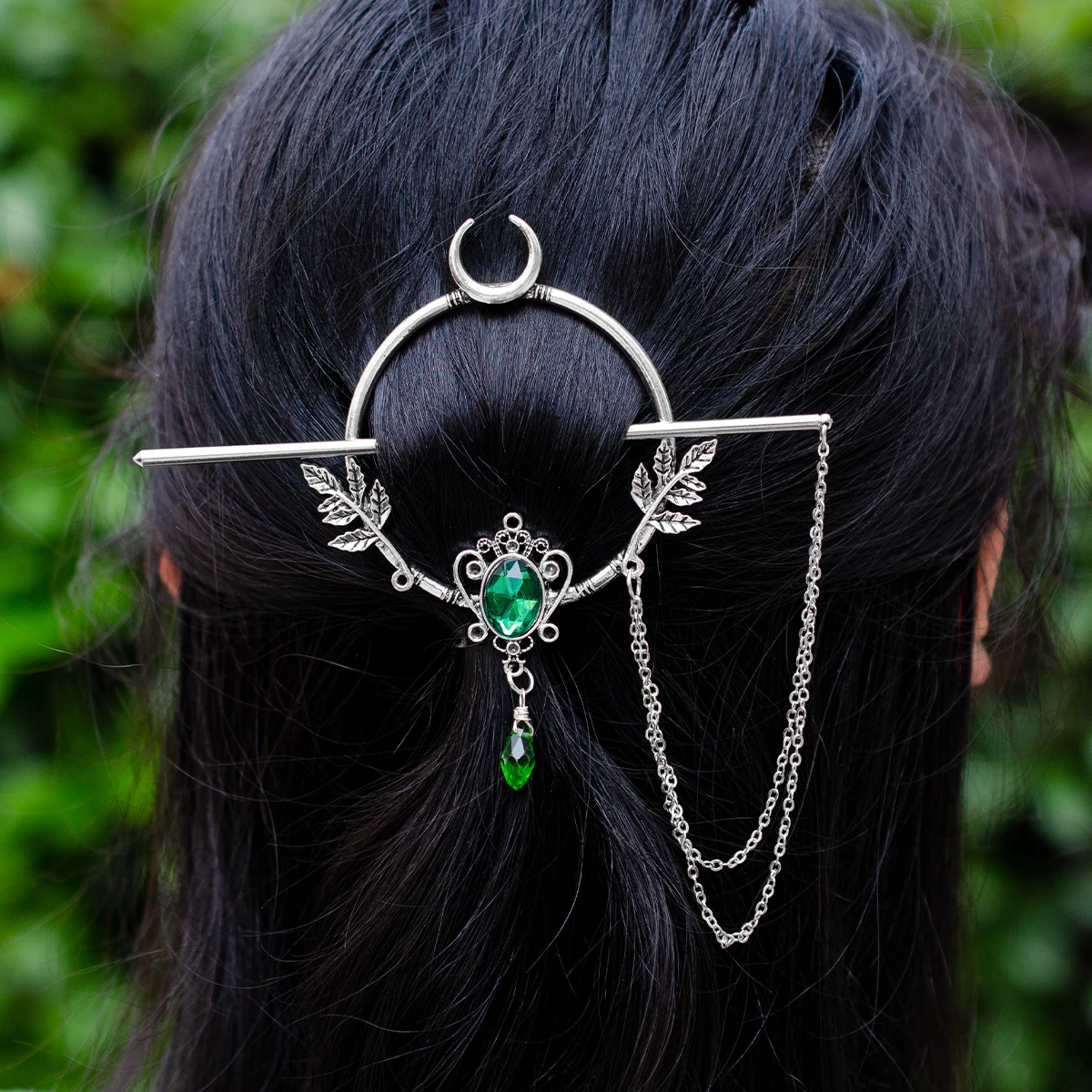 Forest Fairycore Crescent Moon Crystal Hairpin Witch Hair Barrette Hairclip Wicca Hairstick for women