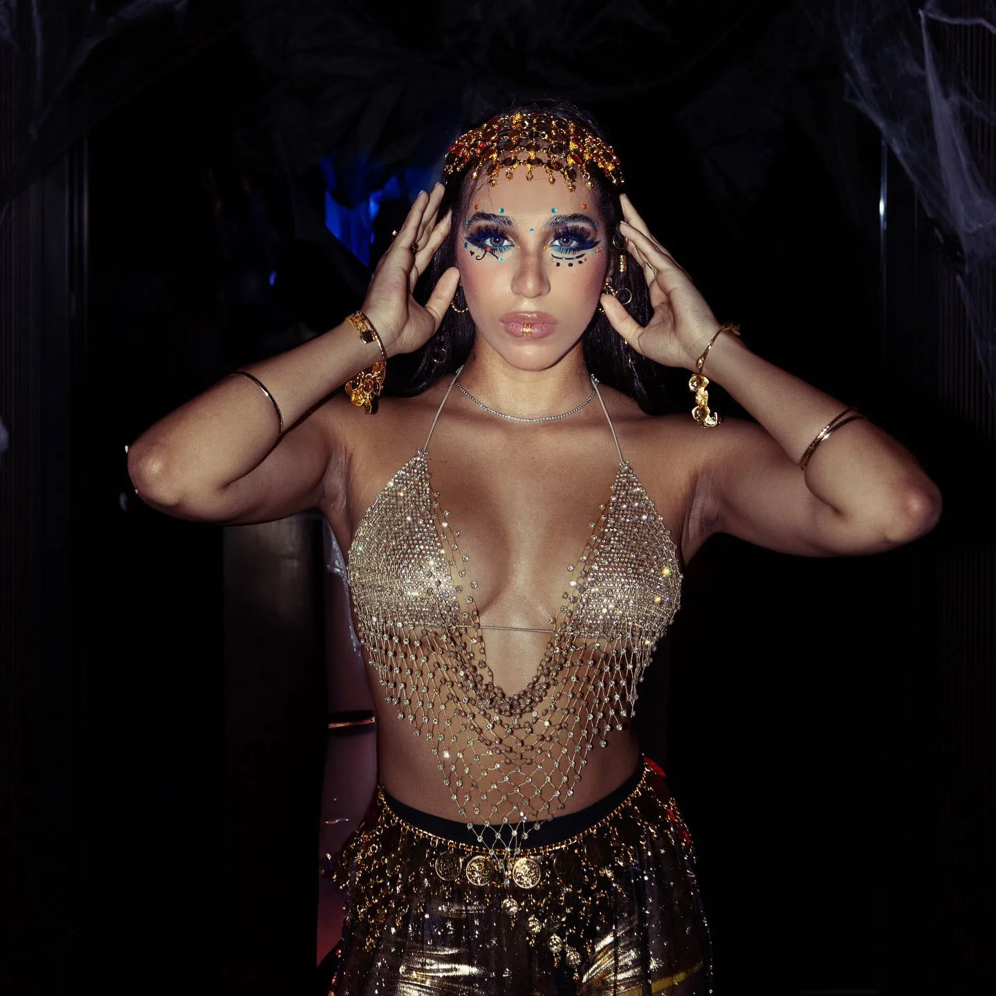 Women's Rhinestone Shiny Sequined Hollow Out Tops Sleeveless Tied Backless Lace-up Halter Neck Triangle Hem Bra Tanks