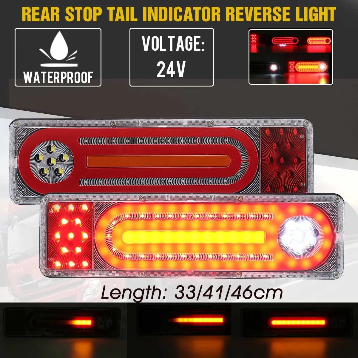 

2PCS 24V Dynamic LED Car Truck Tail Light Turn Signal Rear Brake Lights Reverse Signal Lamp Trailer Lorry Bus Camper Caravan