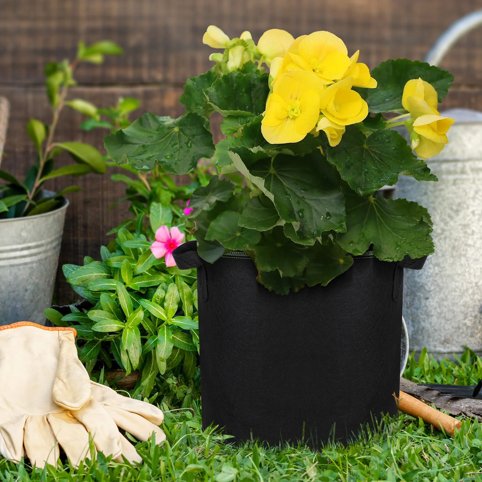 

5 pcs Plant Grow Non-Woven Fabrics Durable Flower Nursery Bags For Garden Vegetable Planting Water Drainage Retention Flower