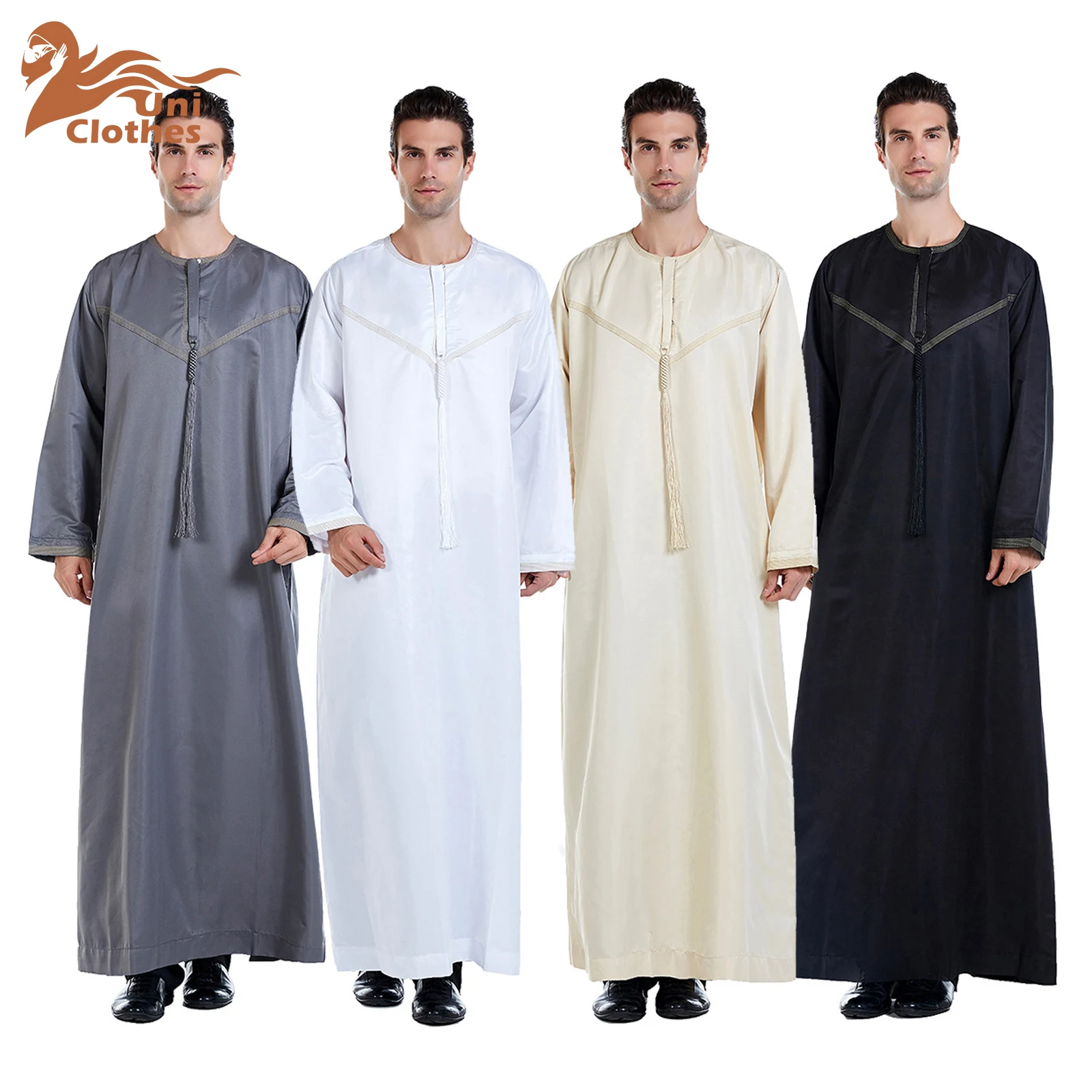 

UNI Ramadan Muslim Men Abaya Jubba Thobe Long Dress Pakistan Dubai Arab Djellaba Kaftan Abaya Islamic Clothing Prayer Robe