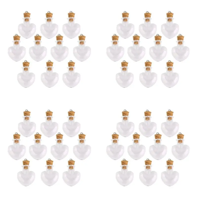 ABUL-40Pcs Glass Cork Bottle Glasses Ampoules Wool Bottle Pendants Heart Form