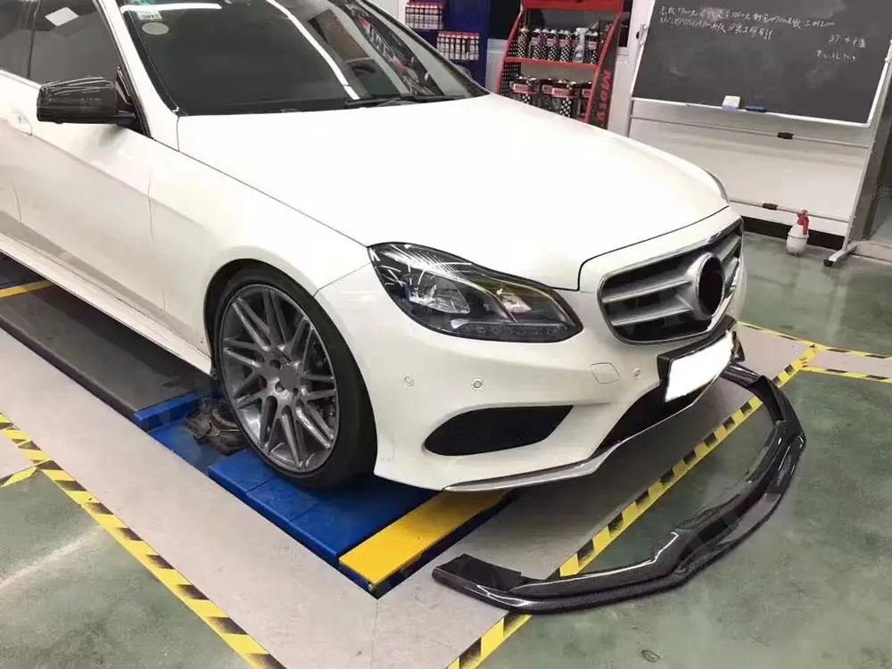 Carbon Fiber Front Lip Spoiler For Mercedes Benz E Class W212 E260 E300 E400 Sport Sedan 4 Door 2014 2015 FRP Head Bumper Guard view 3