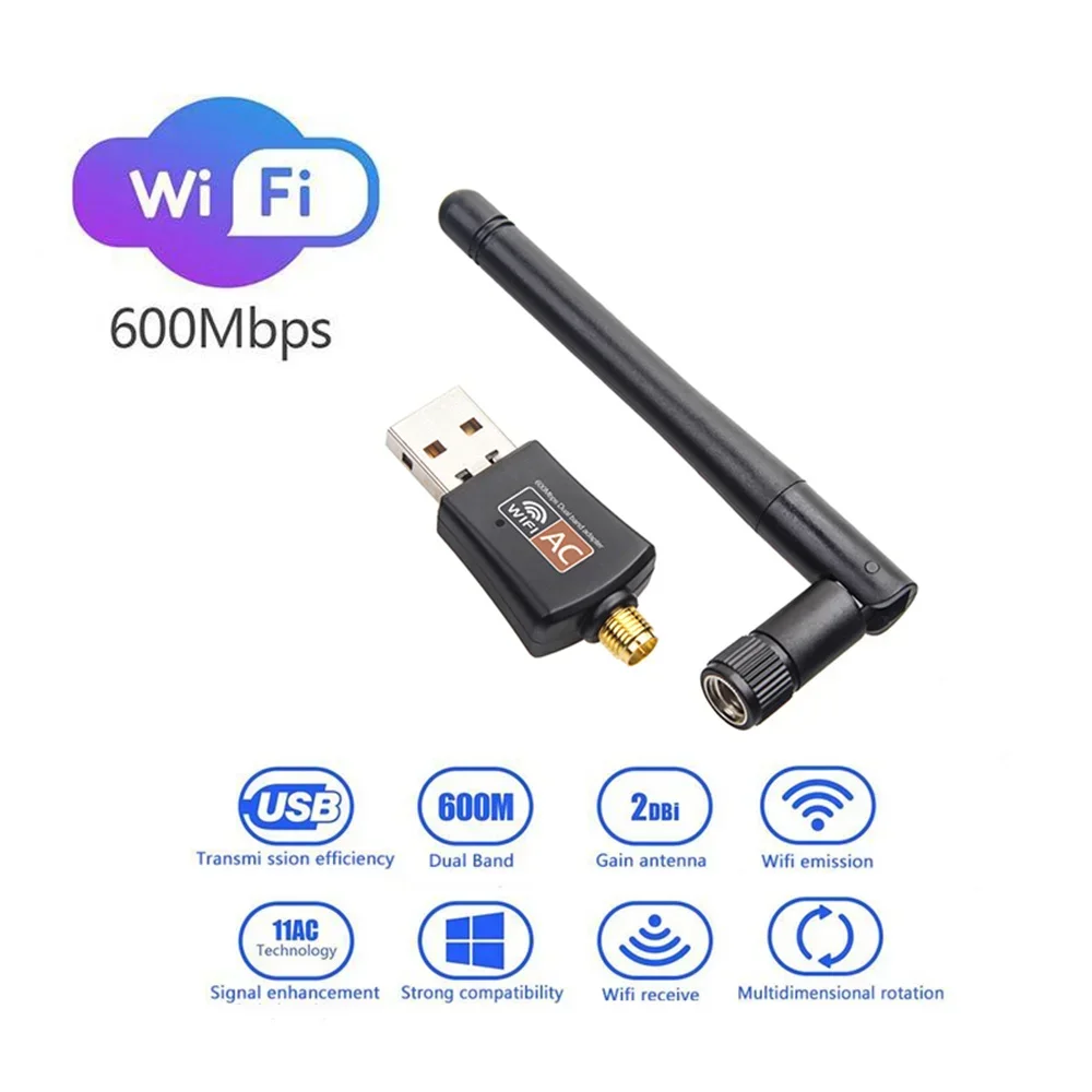 Dual Band 600Mbps USB wifi Adapter 2.4GHz 5GHz WiFi with Antenna PC Mini Computer Network Card Receiver
