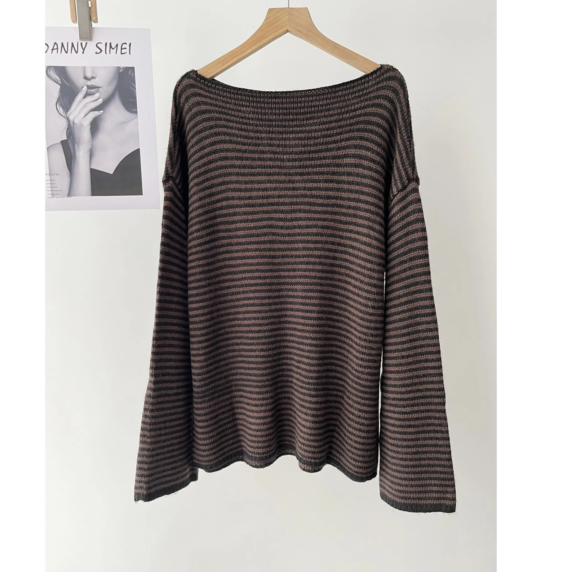 

Женский морской повседневный полосатый свитер с воротником-лодочкой, вязаный свитер на весну и осень 16a-1669