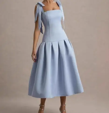 

2025 New Women's Strap Waist Splicing Elegant Bareback Slimming Long Dress