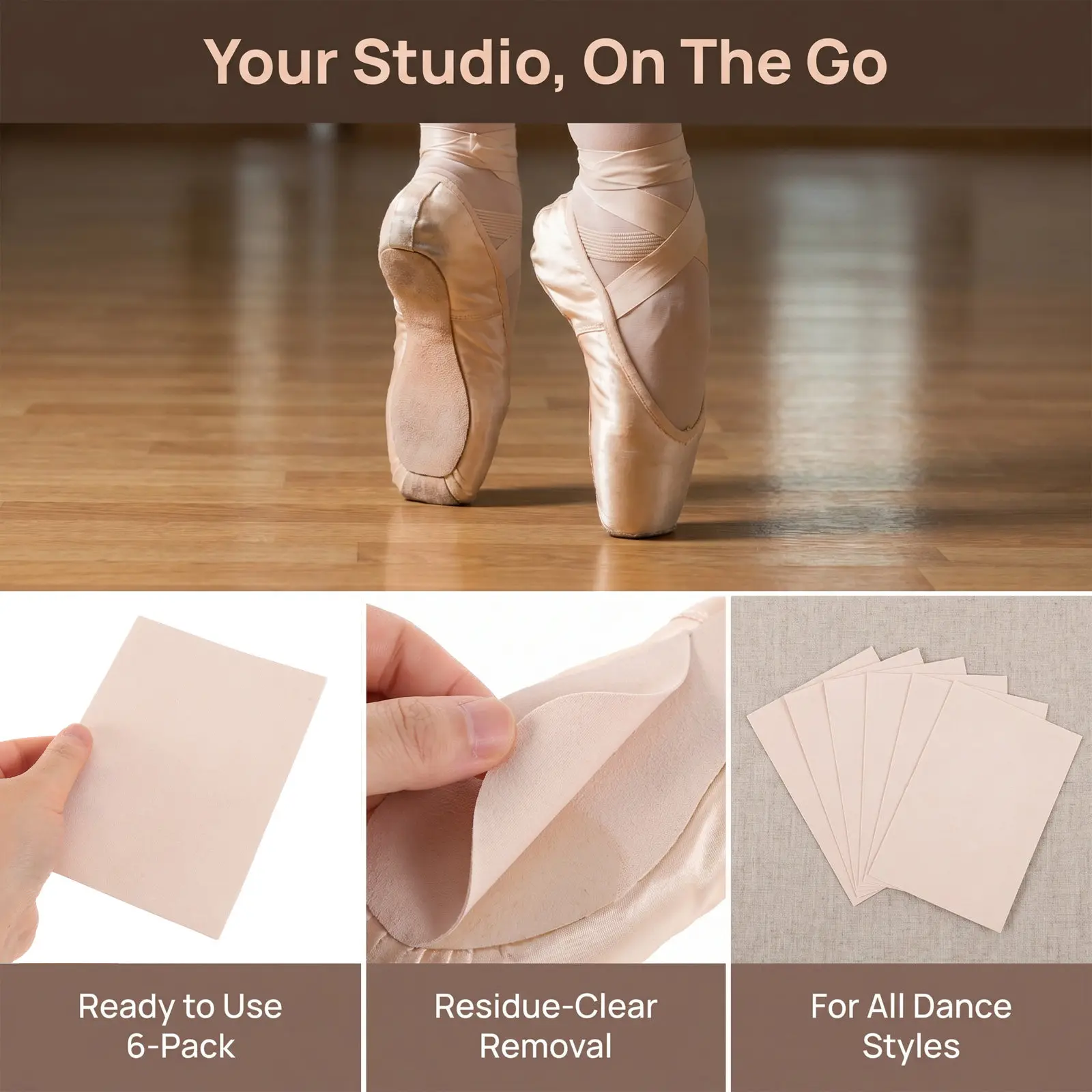 6Pcs Dance Shoe Sole Pads Suede Non-Slip Beige Adhesive Traction Protectors Indoor Use Non-Skid Shoe Pads Indoor Sliding Pad