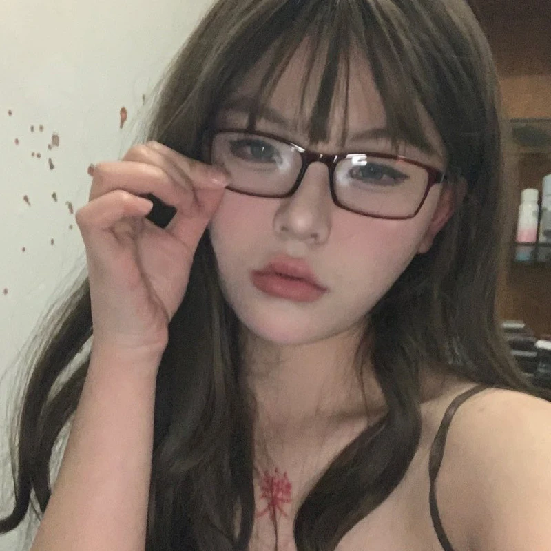 Japanese Style Harajuku Square Glasses Frame Women No Makeup Fashion Anti-blue Glasses Men Contrasting Cute Decorative Glasses