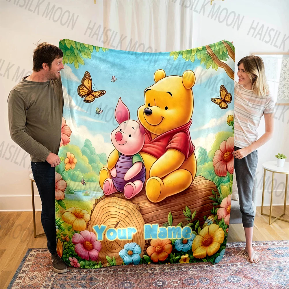 6 Sizes Custom Name Winnie The Pooh Printed Blanket, All-Season Multi-Use for Nap, Camping, Travel, Car ,sofa Machine Washable