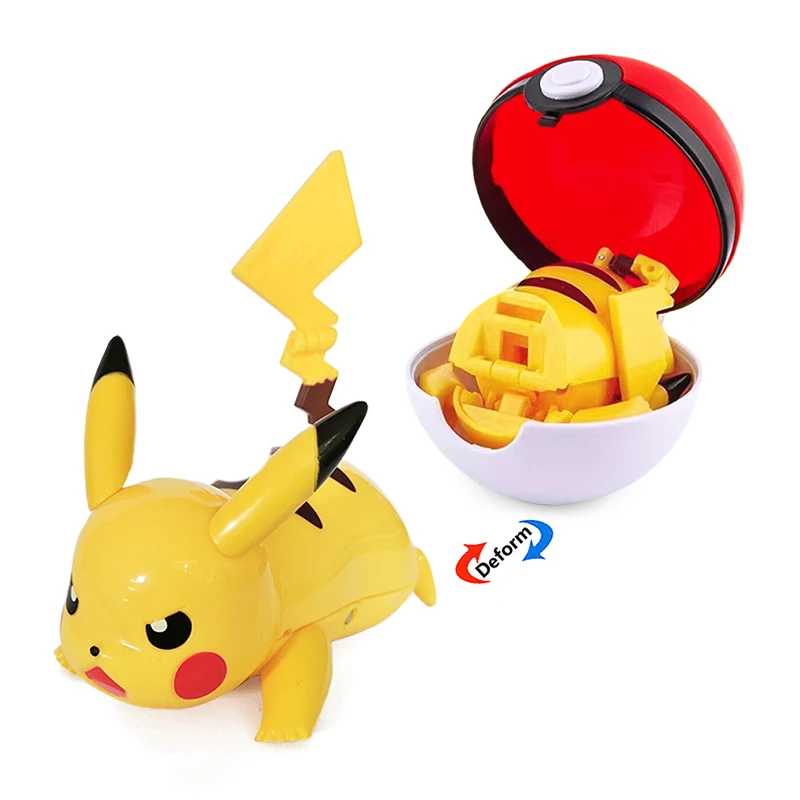 Pokemon Pikachu Poké Ball Deformation Toys Pocket Monster Anime Figure Dual Morphology Snorlax Pokeball Model Dolls Kids Gifts