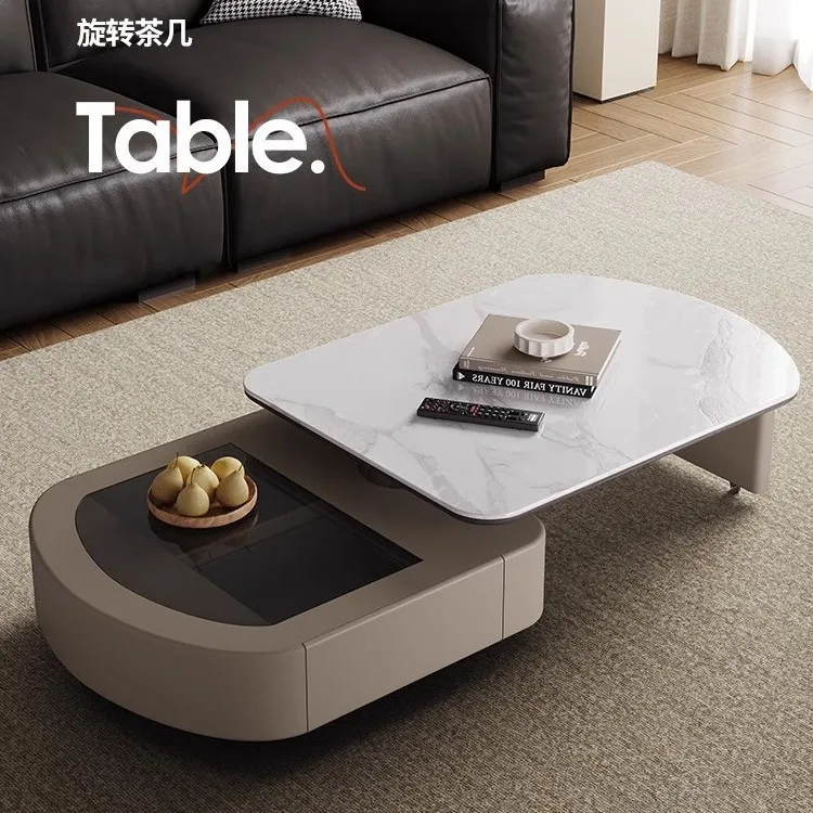 

Wabi Sand wind rotating coffee table small apartment modern simple living room household special-shaped microcrystallin