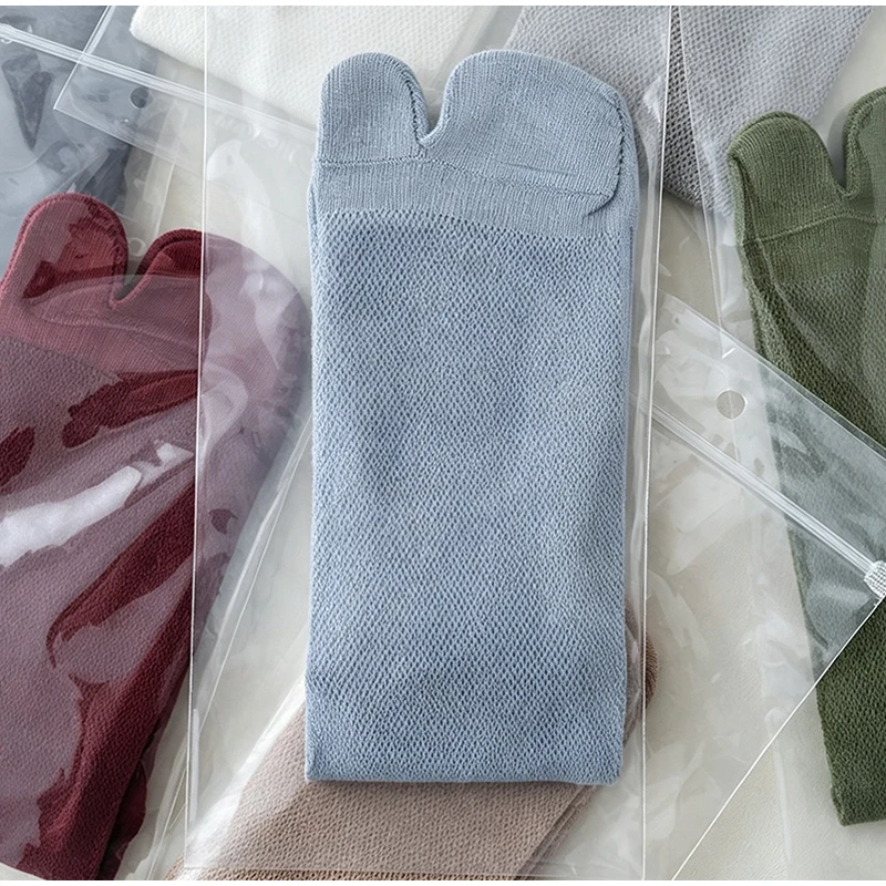 Splitting Toes Long Socks Japanese Style Women Two Toe Sock Summer Thin Mesh Breathable Combed Cotton Calf Socks For Flip Flops