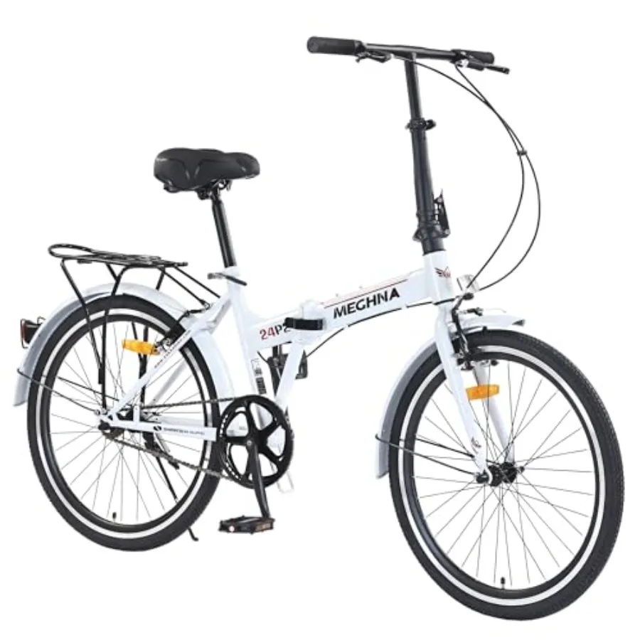 

24-дюймовый складной городской велосипед с 7-скоростной трансмиссией и двойными V-образными тормозами, рама из высокоуглеродистой стали, черный, компактный дизайн для поездок на работу