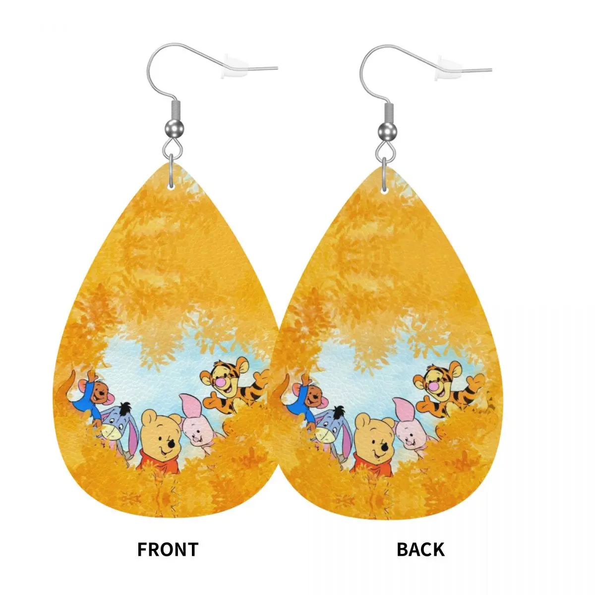 Custom Winnie The Pooh Dangle Drop Earrings Leather Earrings for Women Fashion For Valentine's Day view 3