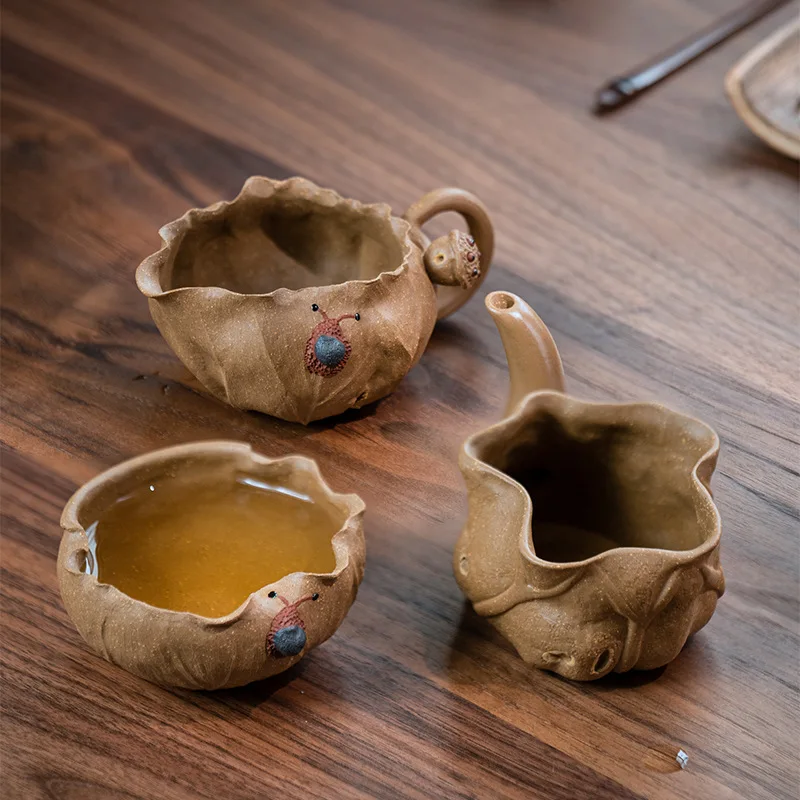 خام الخام الأرجواني الرمال بيونيك لوتس ليف معرض كوب الإبداعية اليدوى موزع الشاي طقم شاي صغير كوب اللوتس المنزلية مع الديكور