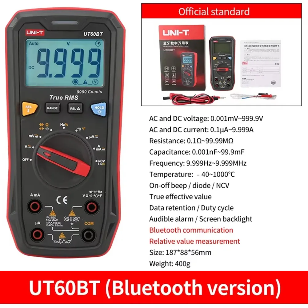 UT60 True For Rms Digital Multimeter 1000V For Auto Range NCV Tester 9999 Counts Dual Display For AC DC Voltage Current