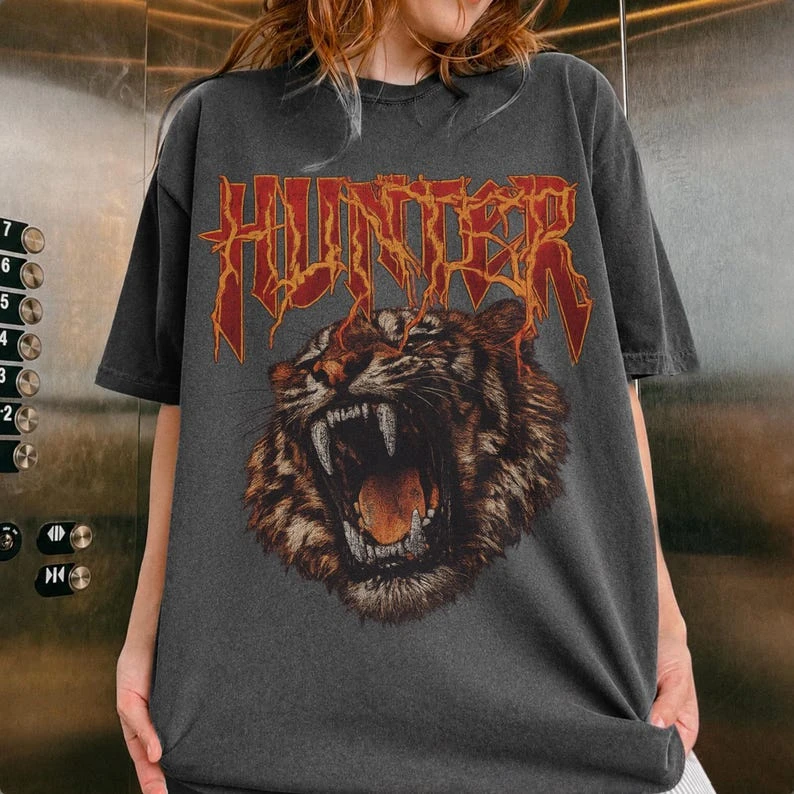 Roaring Tiger Print T-shirt Oversized Unisex Cotton Streetwear Trendy Casual Loose Vintage Loose Short Sleeves high quality soft