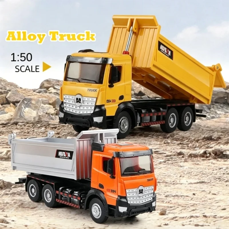 Huina Alloy Dump Truck 1/50 Diecast Loading Tipper Truck Engineering Vehicle Mine Truck Pull Back Car Model Kid Construction Toy