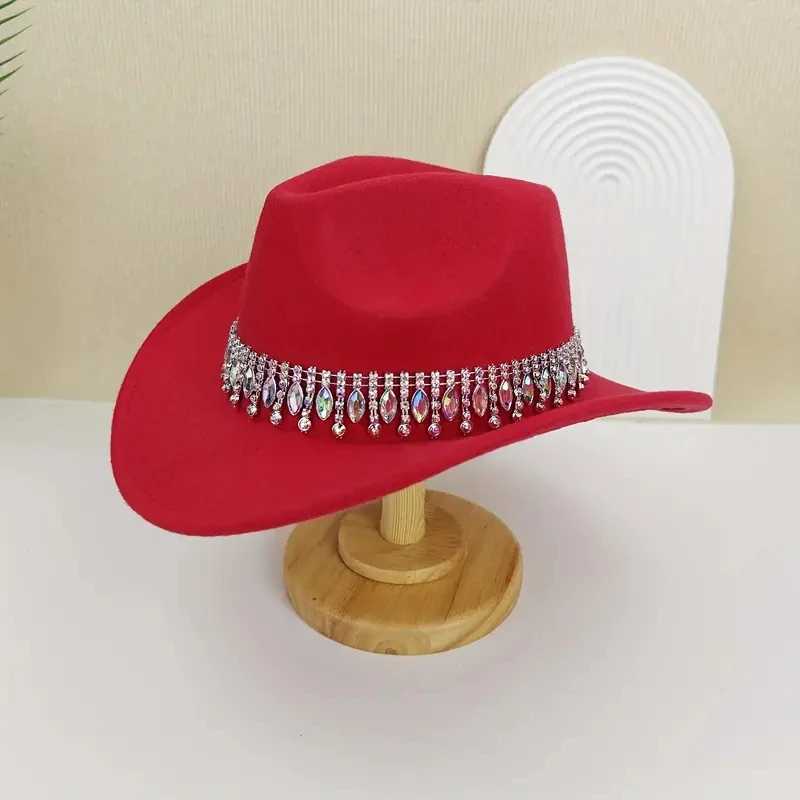 Crystal Cowboy Hat for Disco Cocktail Parties Vacation Women Men Western Bride Wide Brim Fedora Hat Performance Caps