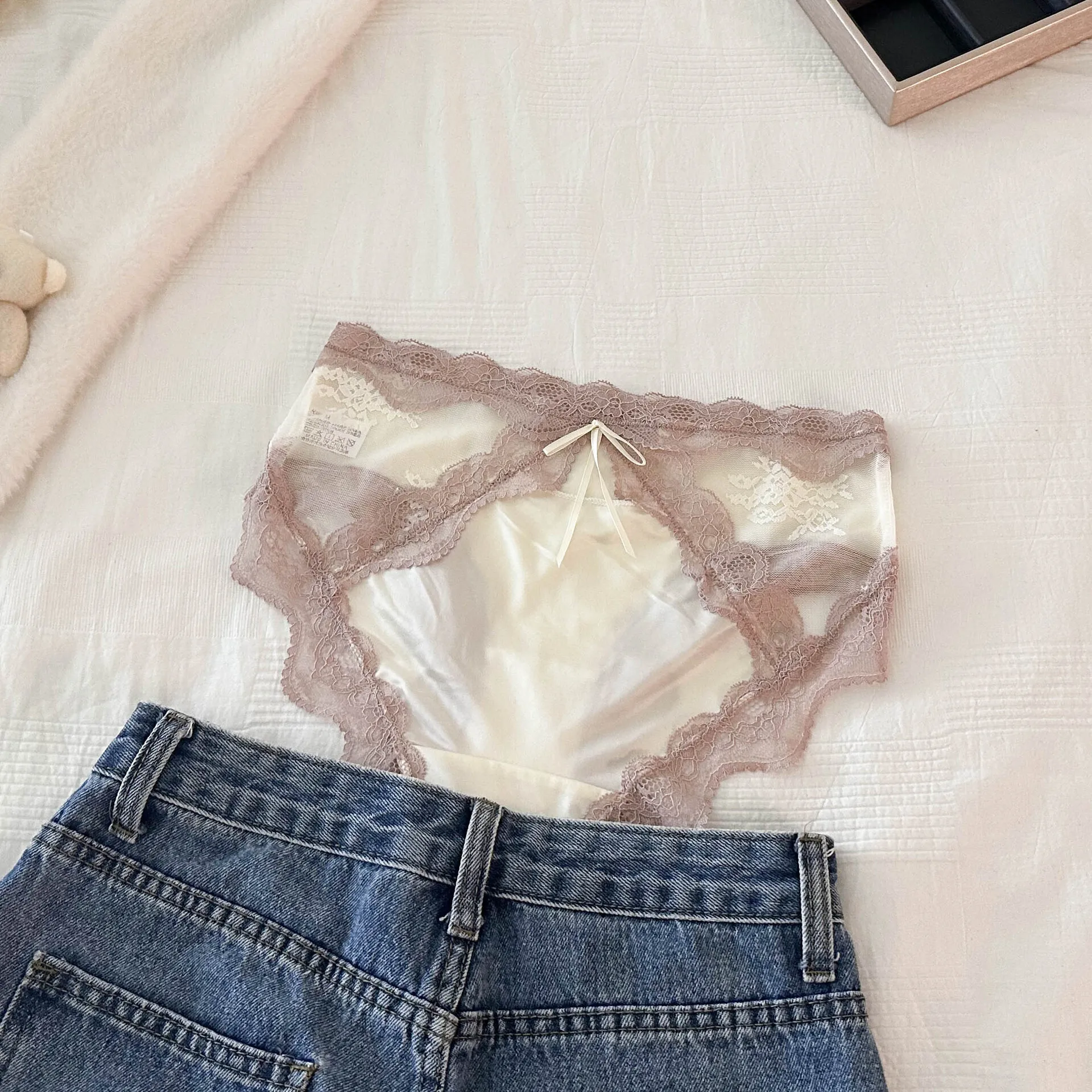 SP&CITY Romantic Lace Satin Sexy Underpants For Women Low Waist Hollow Out Ruffle Panties Soft Cotton Crotch Breathable Briefs