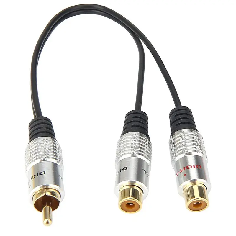 1 Male To 2 Female Metal RCA Female To Dual 2-RCA Male Gold Plated Adapter, Stereo Splitter Y Audio Cable(RCA F-2 RCA M)