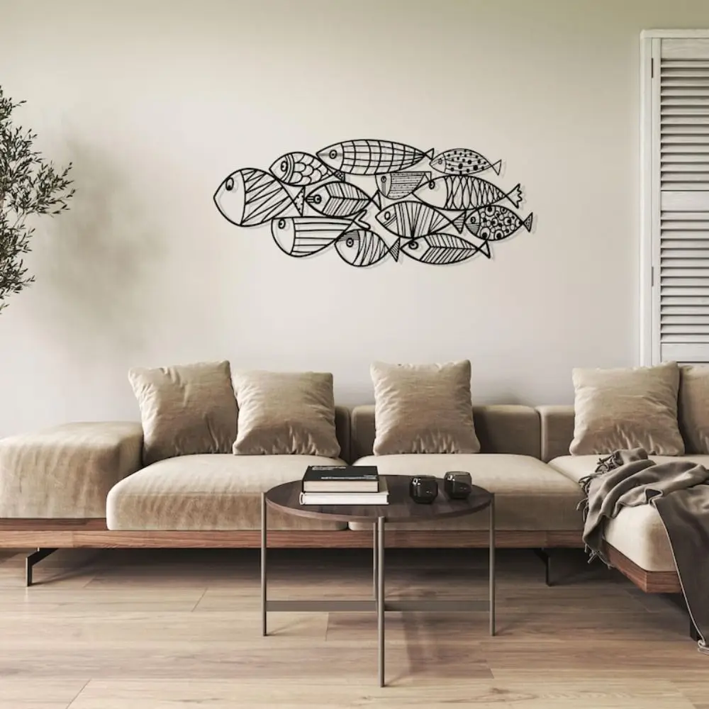 CIFBUY Ocean Fish Group Iron Wall Decor, Abstract Fish Silhouette Metal Wall Hanging Ornament for Indoor Decoration