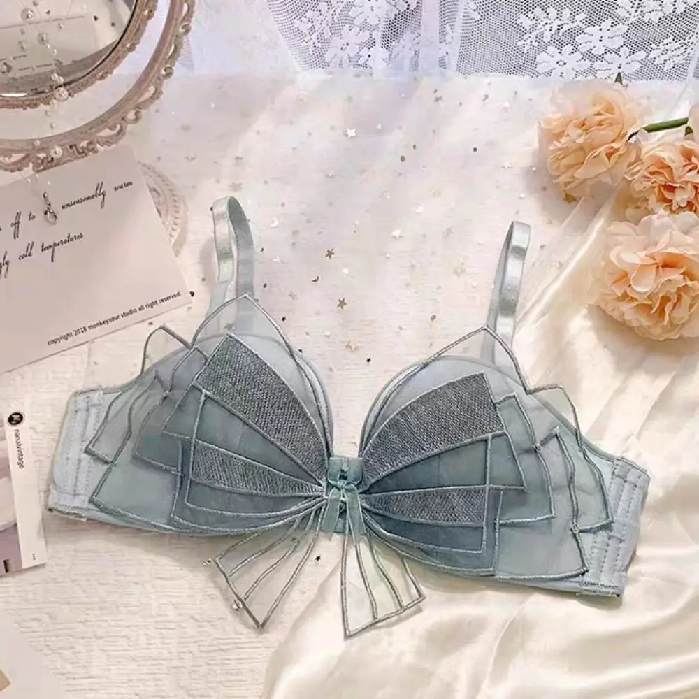 Reggiseno con fiocco in rete senza fili alla moda con volant a vita bassa, set di lingerie dolce, reggiseno intimo push up, mutandine da spiaggia