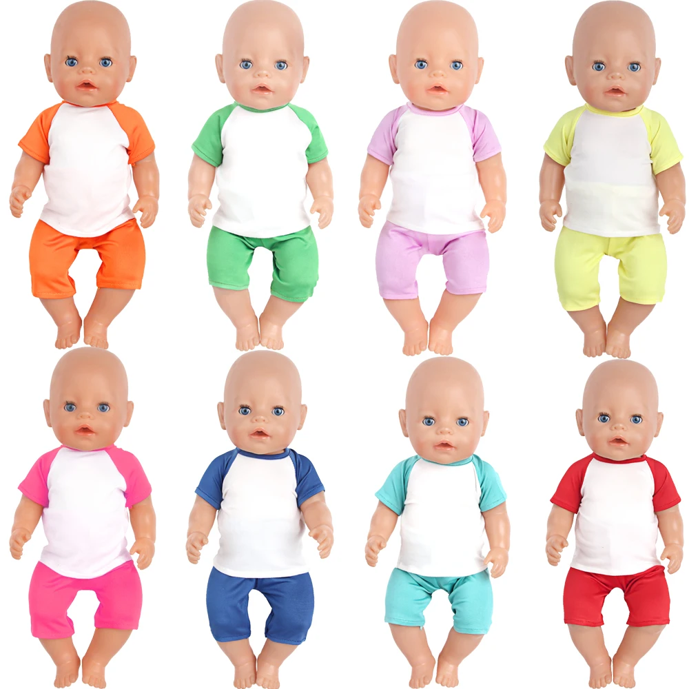 2 pcs Shirt+Shorts Doll Accessories Clothes Set Two-tone T-shirt Outfit Clothing For 43cm Baby New Born&18 Inch American Dolls