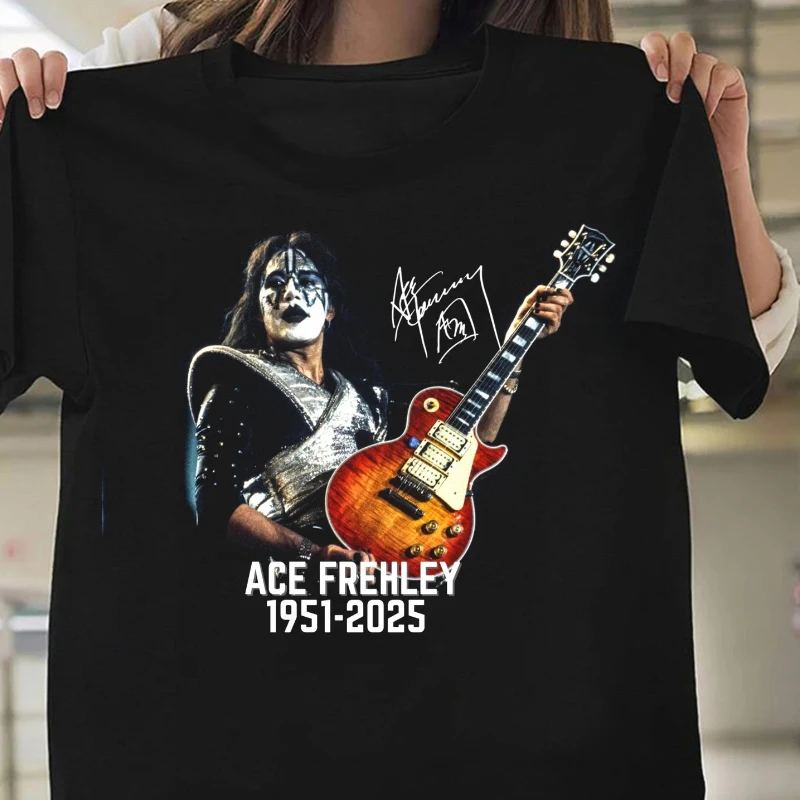 Legendarische Ace Frehley T-shirt met korte mouwen Memorial Signature mannen en vrouwen ronde hals katoenen top met korte mouwen casual comfortabel
