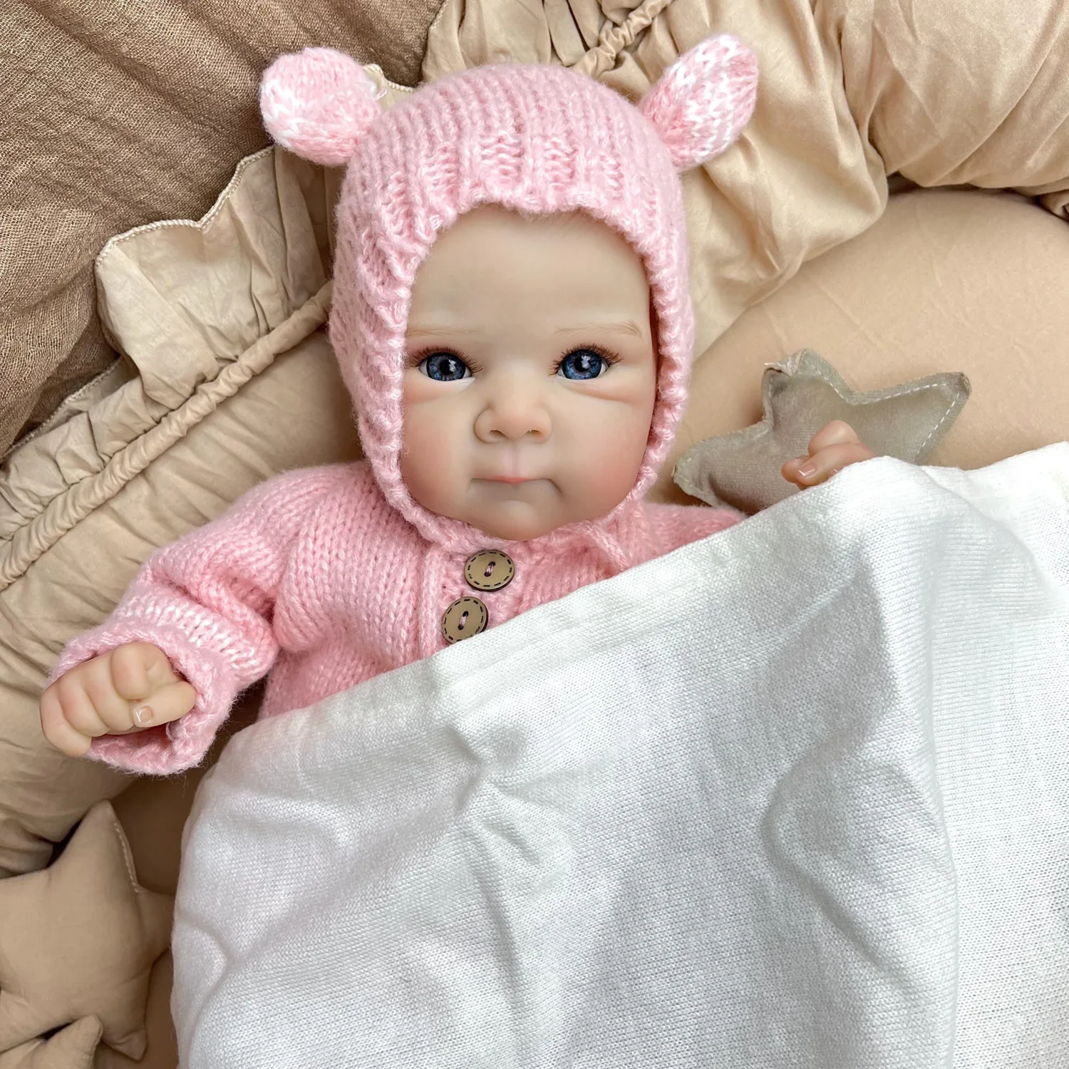 18 inch Reborn Baby Doll Toy with Soft Cloth Body Lifelike 45 CM 3D Skin Doll with Blood Vessel Handmade Birthday Gift For Girl