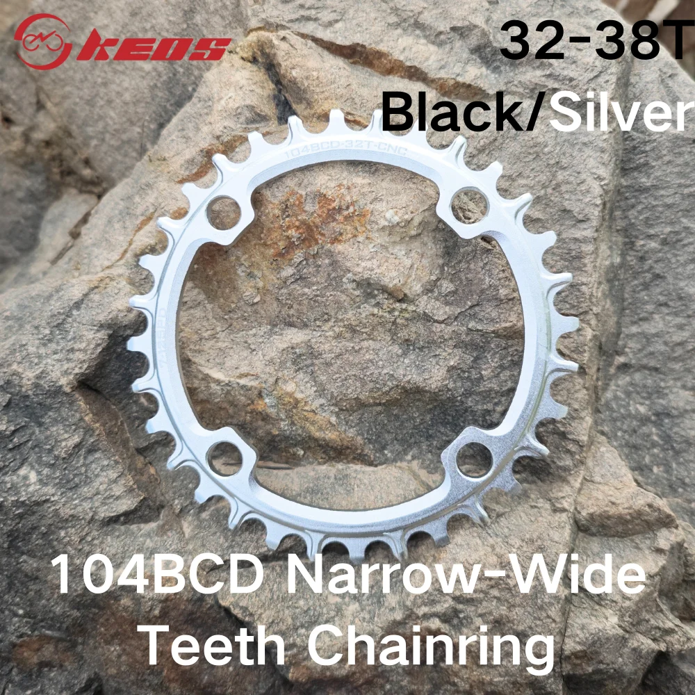 

KEOS 104BCD NarrowWide Silver Single Chainring 32-38T for Mountain Bike 7-12 Speed Compatible with M370 M590 M610 M615 IXF Crank