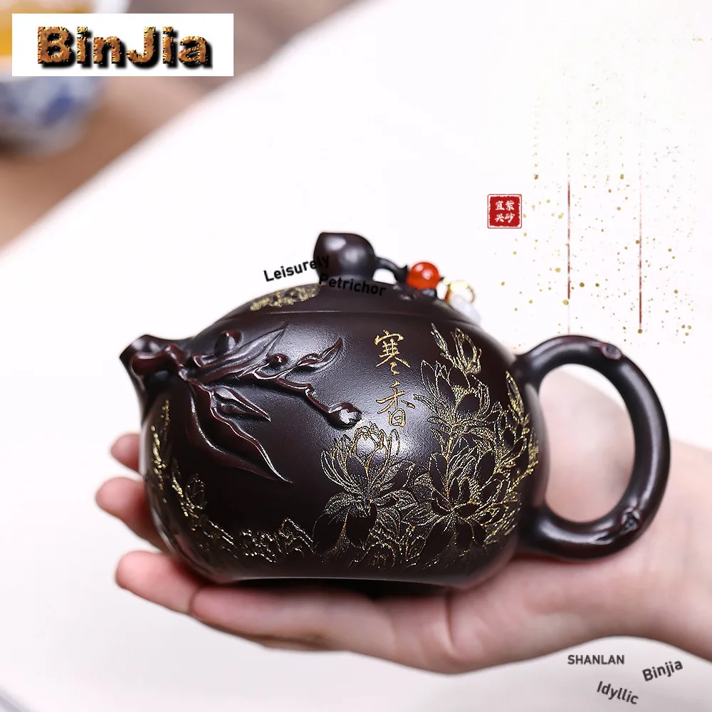 

300 мл антикварные чайники из фиолетовой глины Исин ручной работы, долголетие, персик, горшок Xishi, сырая руда, древний красный грязевой чайник, чайный сервиз Zisha, подарок