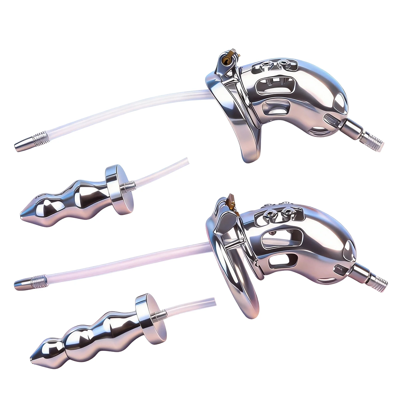 FRRK-jaula de castidad masculina con cilindro curvo, tapón Anal de Metal, catéter uretral de silicona 2 en 1, juegos para adultos, Juguetes sexuales para hombres Gay
