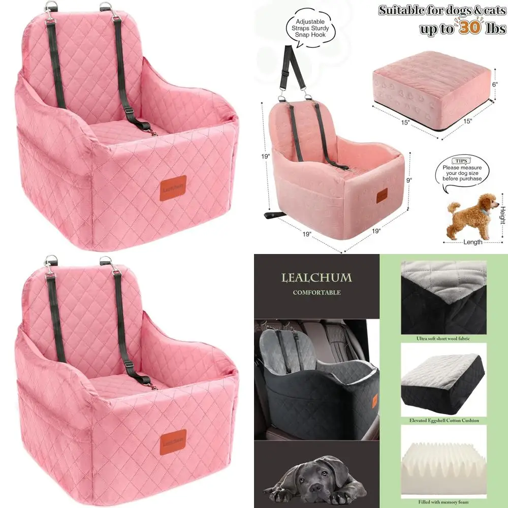 

Portable Cushioned Car Seat for Small to Medium Dogs, Easy Install, Washable, Fits Front or Back (Pink, Medium)