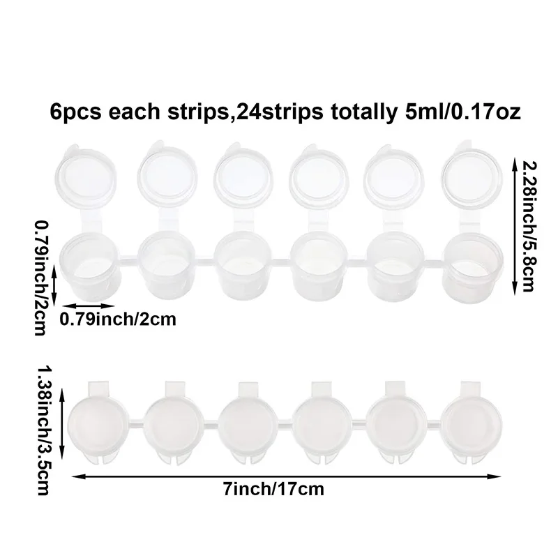 24 Strips 5Ml Empty Paint Strips Paint Cup Pots Clear Storage Containers Painting Arts Crafts Supplies 144 Pots in