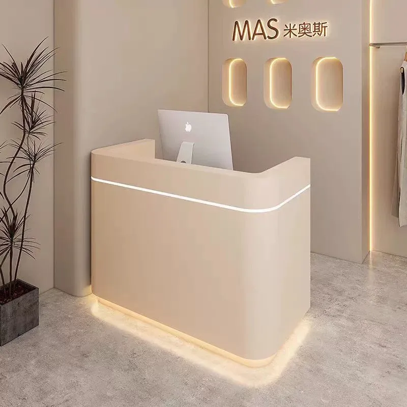 Cream-Style Modern Minimalist Reception Desk & Bar Counter for Small Boutiques, Salons, and Spas