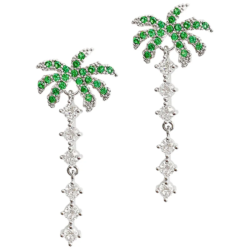 

Zircon Coconut Tree Earrings Tropical Dangle Trendy Costume for Women Drop Beaded Summer Hawaiian