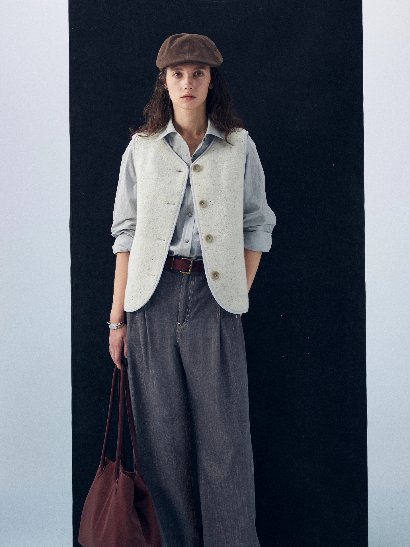 

Жилет Moofeel из твида с цветными вкраплениями, на раннюю весну, для многослойных образов, с эффектом утяжки на талии, для повседневной носки, женский, модный, для города